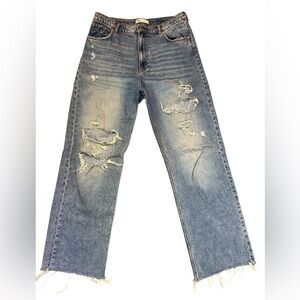 Zara Relaxed Fit Wide Leg Distressed Jeans Light Blue Euro 44 US 12